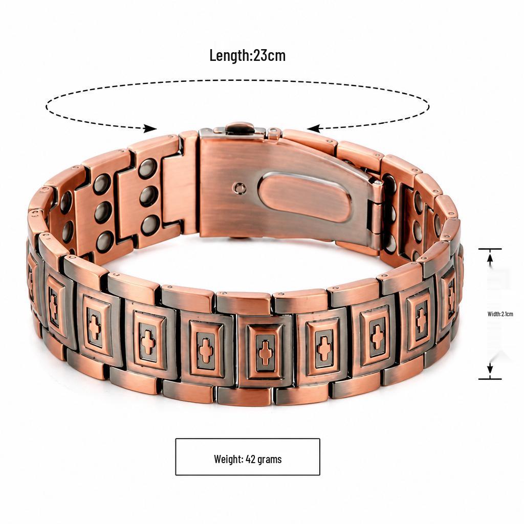 Antique Red Copper Men's Wide Magnet Bracelet - Retro Adjustable Design