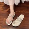 Flat-bottomed cool slippers women's summer wear 2025 new rhinestone fairy wind soft bottom non-slip toe beach one-word drag