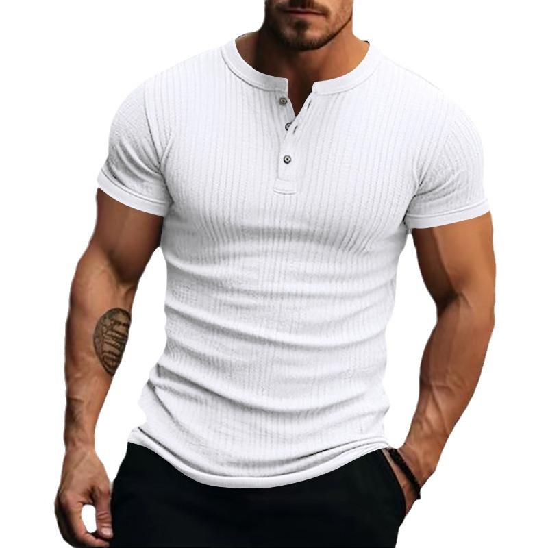 Športové voľnočasové pánske tričko s krátkym rukávom v kombinácii s jednofarebnou americkou Henry Shirt Top pre pánske tričká (pánske)