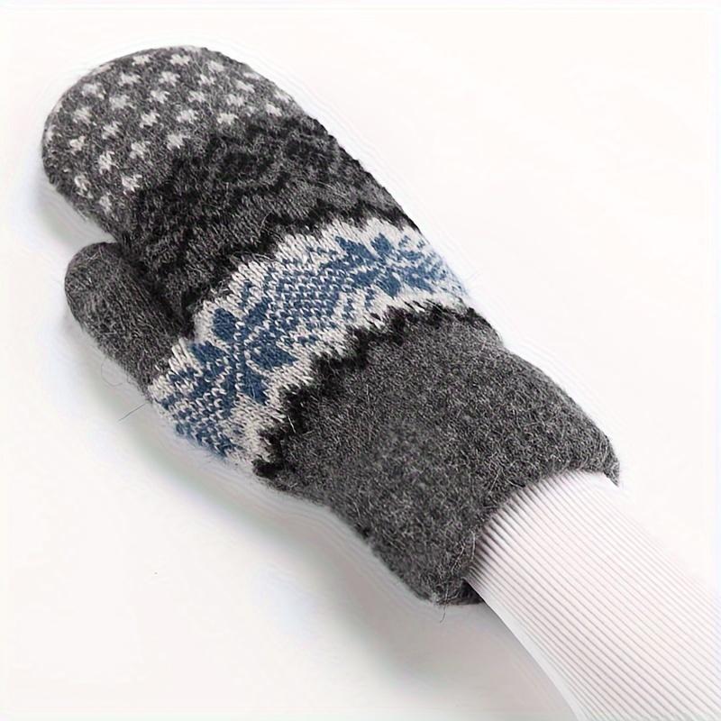 1 Pair of Men's Winter Plush Thick Warm Mittens Couple Cycling Cold-proof Knitted Gloves