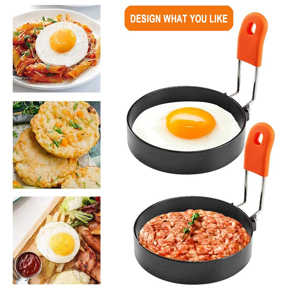 4 Stück Eierringe Antihaft zum Braten Runde Eierform mit Ölpinsel Spiegelei-Ring Edelstahl Eierkreise Eierformer