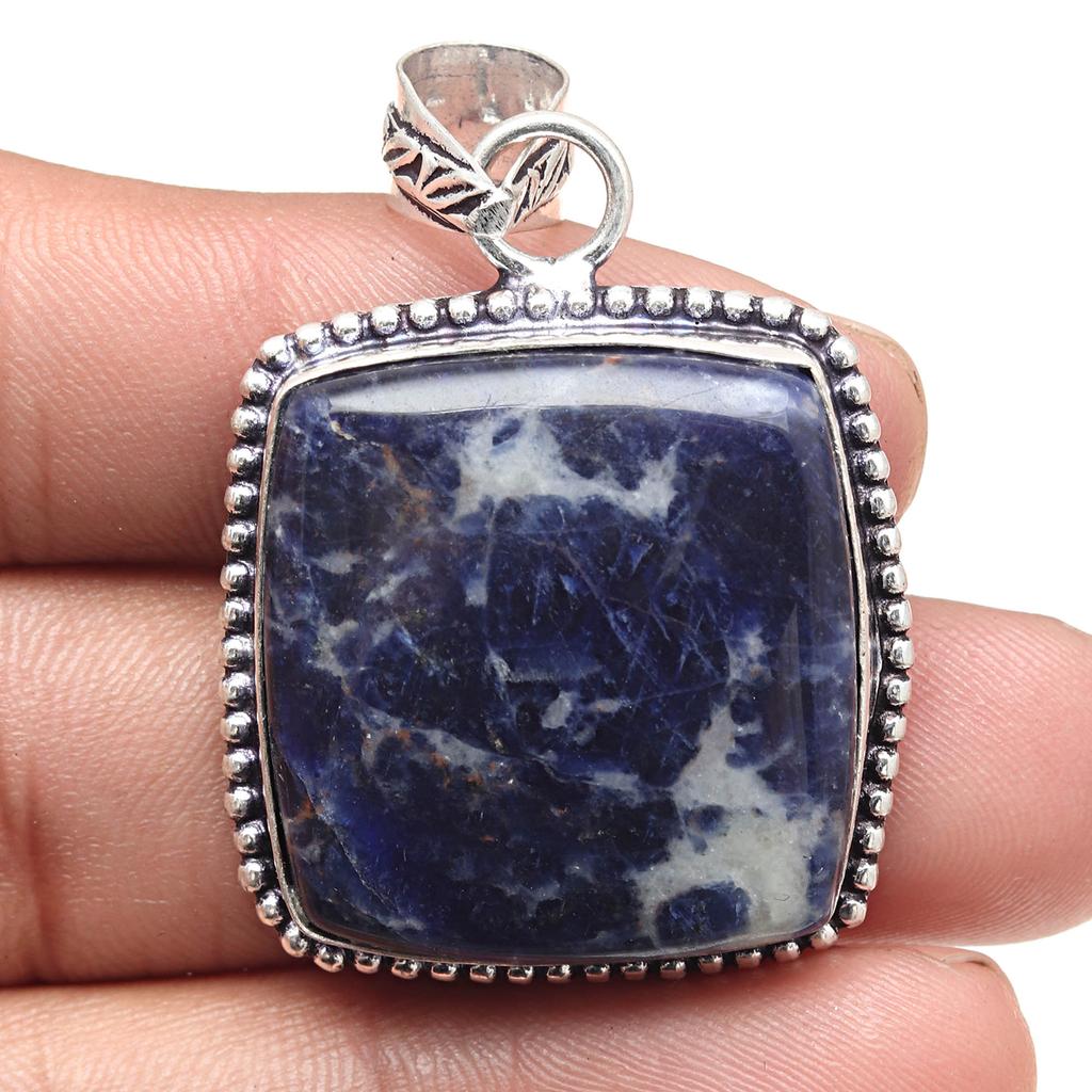 Pendant Sodalite Gemstone Valentine'Day Ethnic Silver Jewelry 2.5"