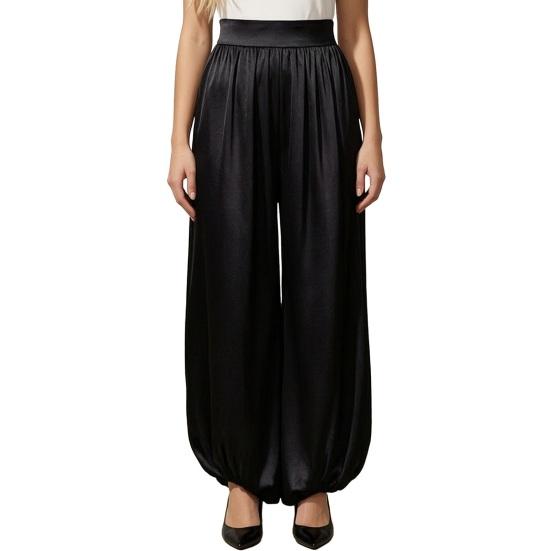 Women Satin Bloomers, High Waist Wide Leg Trousers, Pure Color Loose Fit Flowing Pants for Office Date Night Casual Daywear