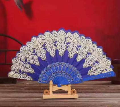 Складной веер для женщин, для танцев, с кисточкой, пластиковый складной веер, синий, без кисточки One Size