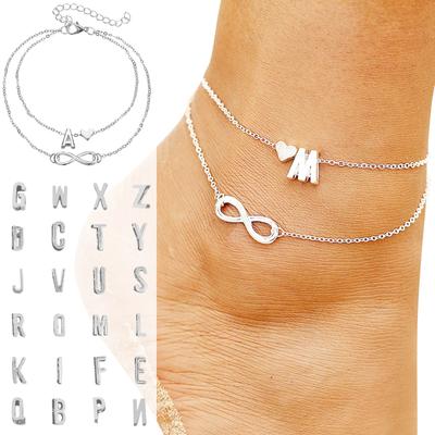 Chaîne de pied Double lettre, amour infini, chaîne de pied pour femmes, cadeau d'été, cadeau de plage pour mère