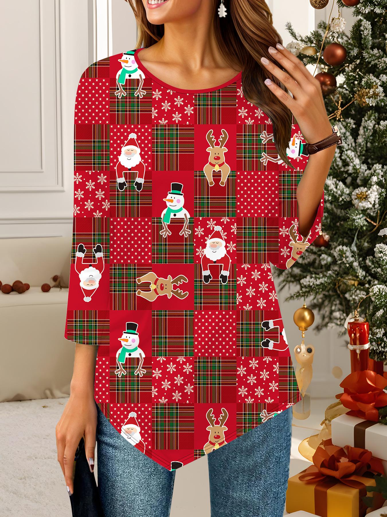 

Женская свободная футболка с круглым вырезом и рукавом три четверти с 3D рождественским узором. Идеальный подарок на Хэллоуин и Рождество. XS красный