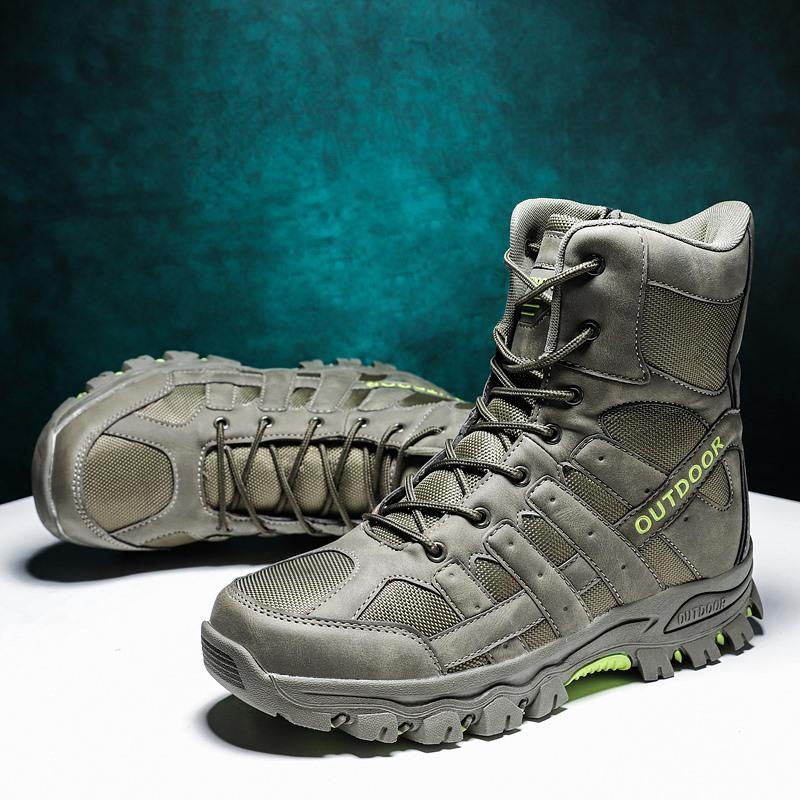 Mens High Top Hiking Boots Outdoor Comfort Collision Prevention Stable Mountain Walking Workwear Boots Anti Slip Climbing Shoes