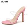 Fashion Eilyken PVC Transparent High Heels Open Toe Slippers Pumps Women Mules Lady Slides Sandales Tacones Mujer