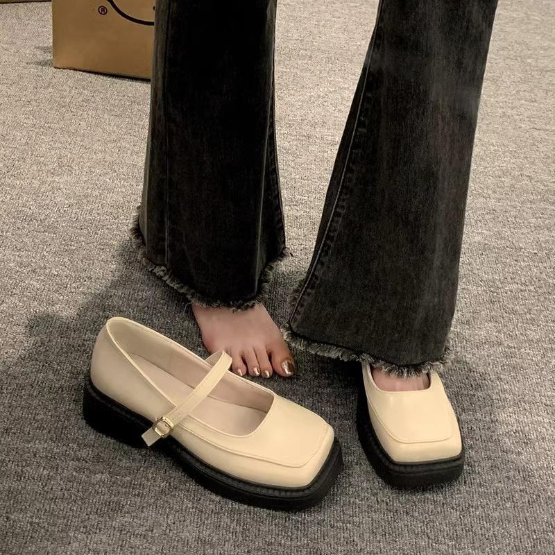 French Retro British Style Small Leather Shoes Women's Spring New Square Head Mary Jane Shoes Low Heel Light Mouth Single Shoes