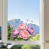 Watercolor Peony Flower Window Cling Floral Butterfly Window Sticker Static PVC Glass Doors Decals for Home Office Living Room