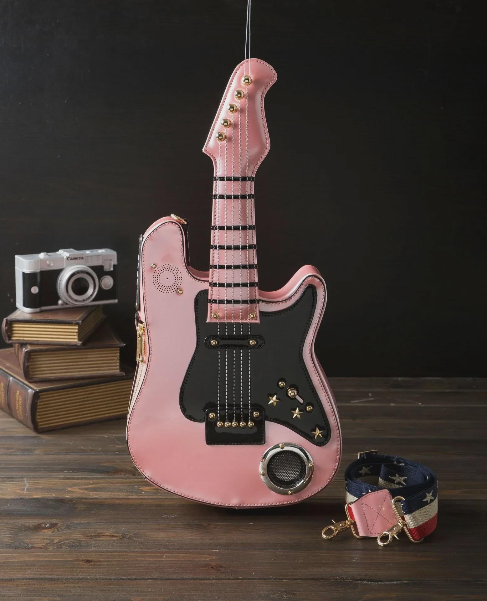 

Стильная унисекс-сумка для гитары в корейском стиле с функцией работы от батареек чёрный/розовый