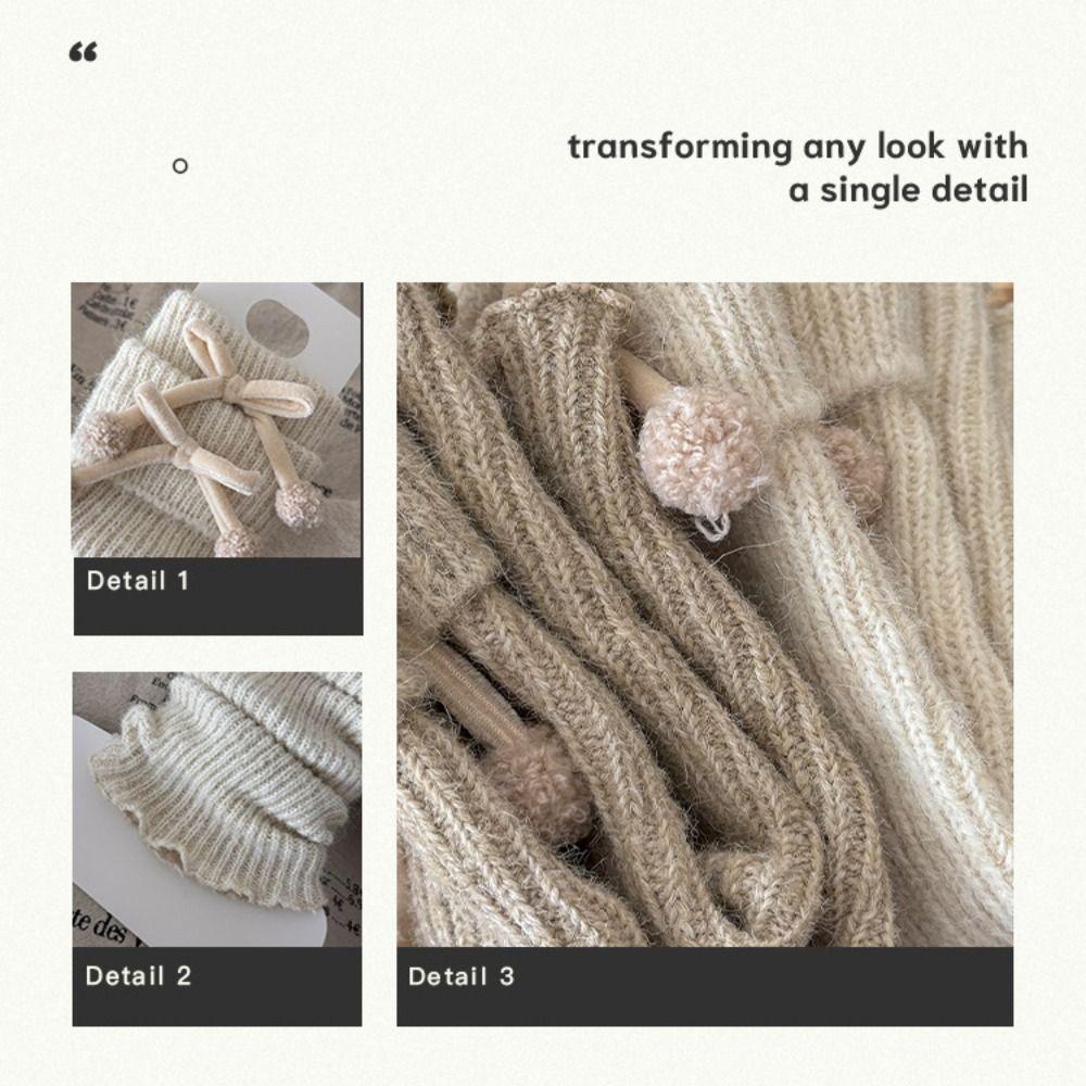 Solid Color Lolita Leg Warmers Thickened Bowknot Decoration Crochet Socks Warm Foot Cover Boot Cuffs Casual Outfit