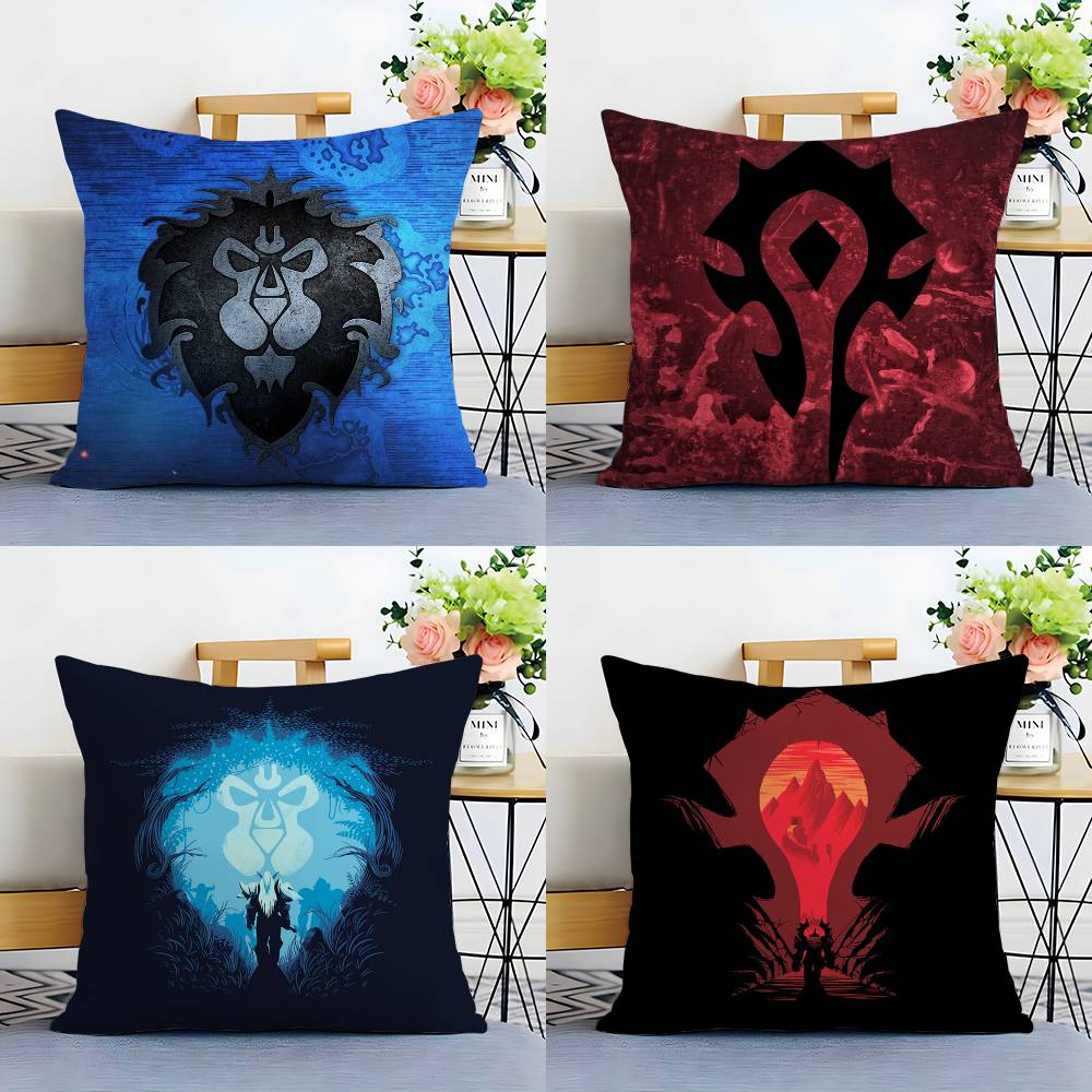 Warcrafts of World W-WOW Spiel Kissenbezug Plüschstoff Weich Doppelseitiger Druck Sofakissenbezug Dekokissenbezüge
