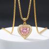 European and American Popular Love Necklace Women's Copper Inlaid Synthetic Zircon Heart Pendant Collarbone Chain Heart of the Ocean Jewelry