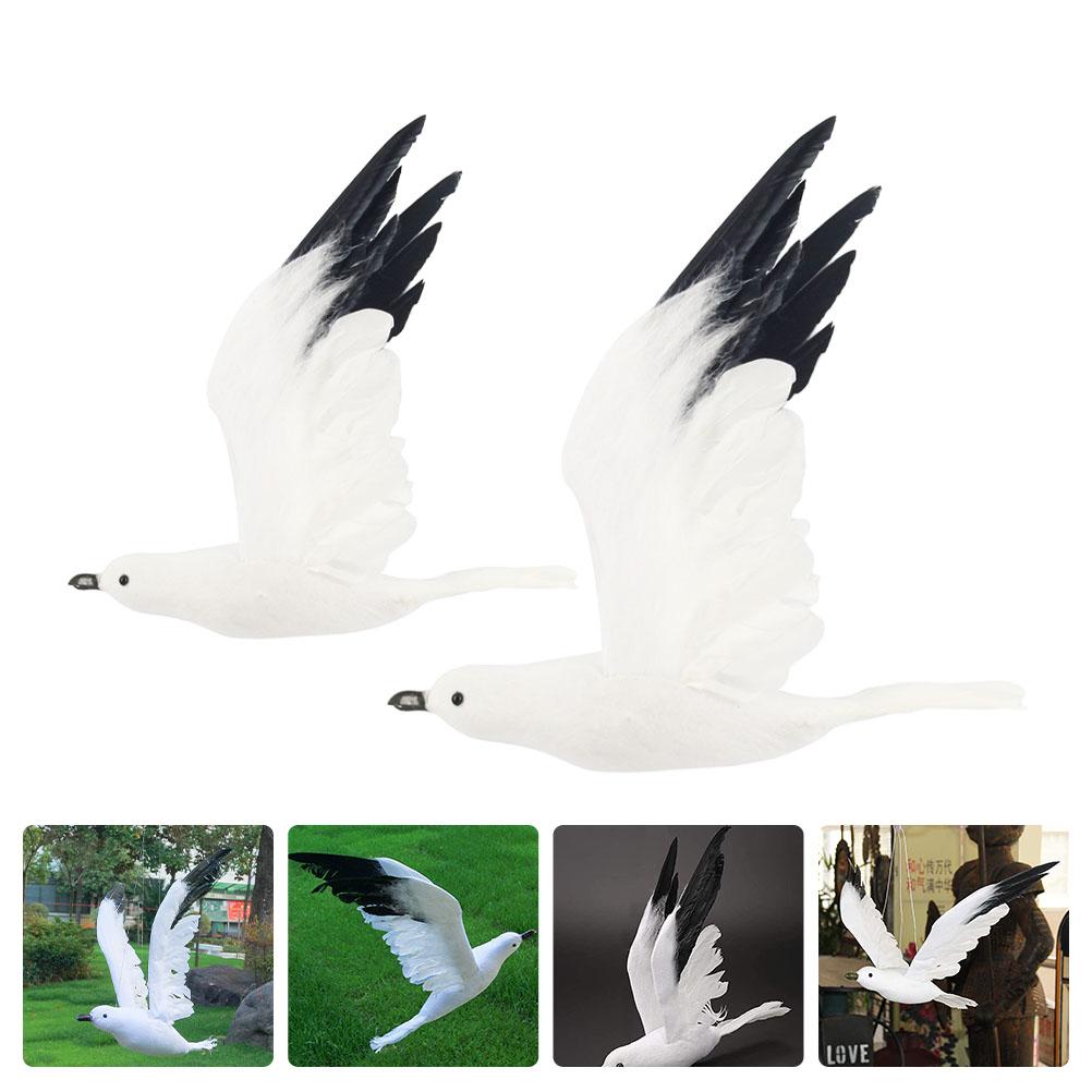 2 Pcs Home Decoration The Bird Seagull Artificial Figurines Party Ornaments