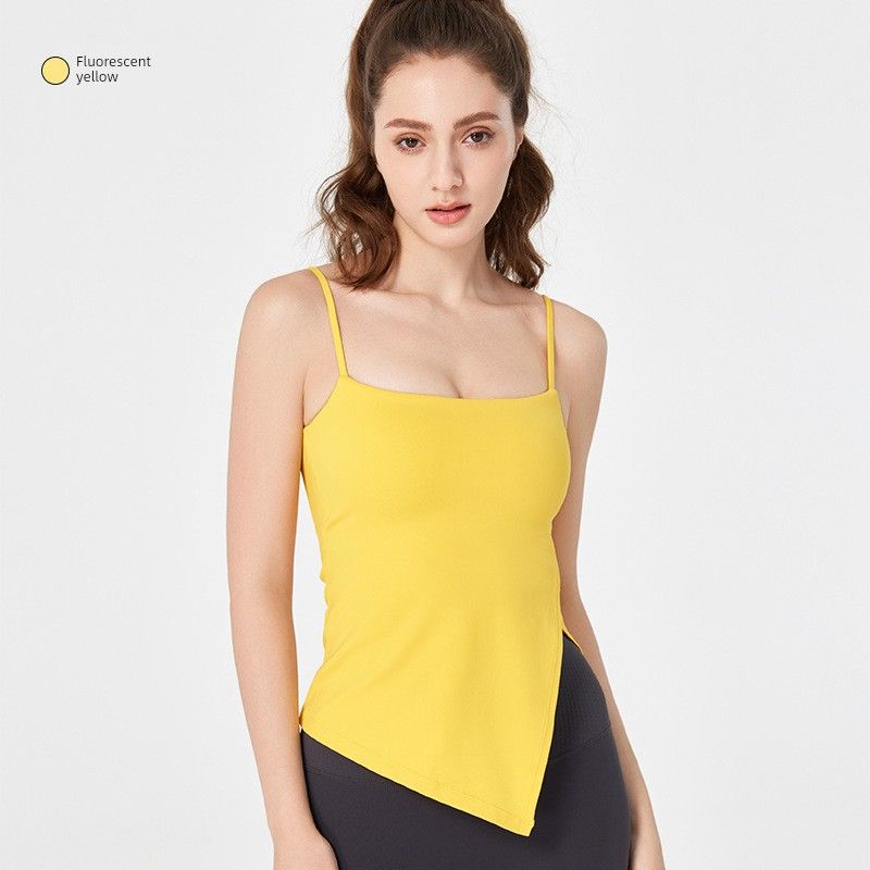 

Nuls Nude Feel Slim fit Yoga Clothes Oblique Split Slimming Yoga Top Women Fixed Chest Pad Sling Fitness Vest Fluorescent yellow XL