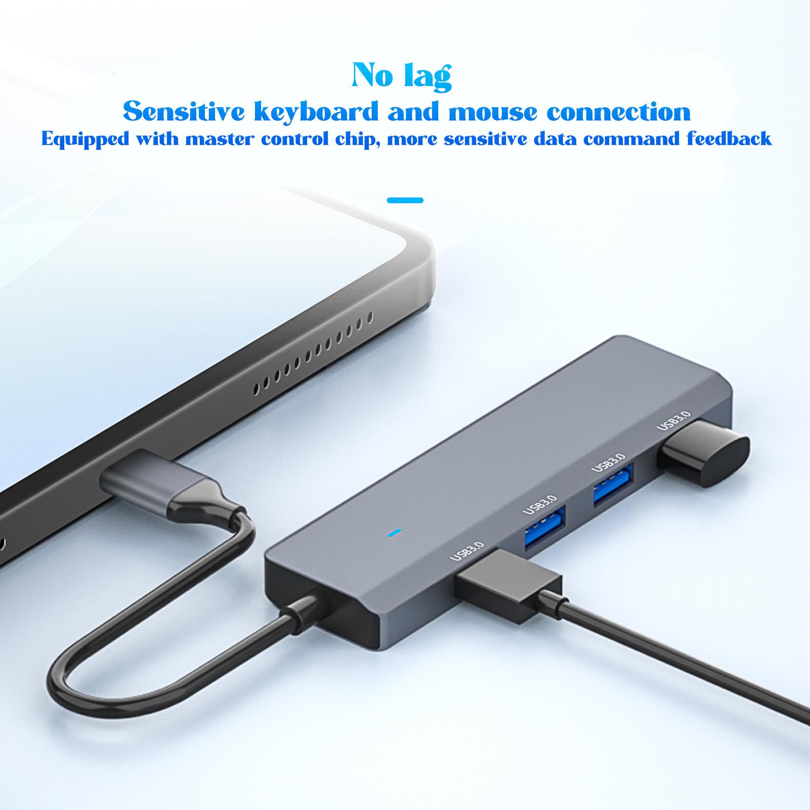 USB C Хаб 4 Порта USB3.0 Алюминиевый Сплав Легкий 5 Гбит/с Быстрый Отвод Тепла USB Разветвитель для ПК