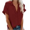 Women's Point Collar Short Sleeve Button Down Shirt Straight Fit Casual Summer Blouse