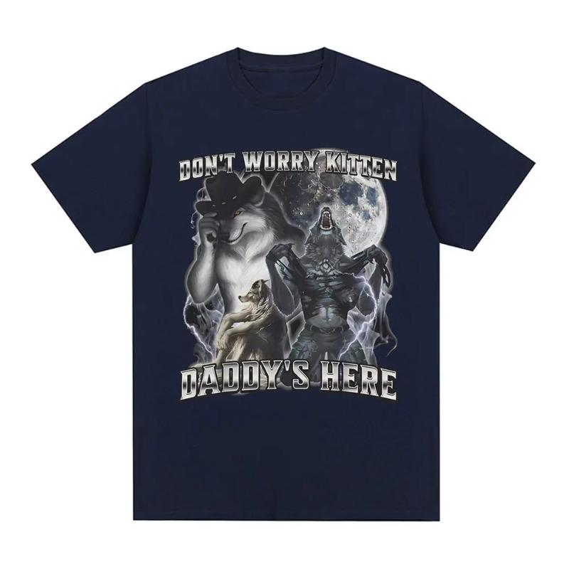 Keine Sorge, Papa ist da Kätzchen Lustiges Alpha-Wolf-Meme T-Shirts Herren Freizeit Baumwoll-T-Shirt Vintage Kurzarm Übergröße