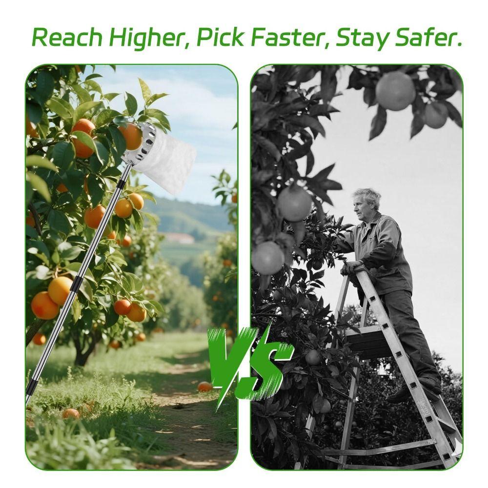 Stainless Steel Fruit Picker Machine High Tree with Basket Orchard Tools Harvesting Labor-saving Stainless Steel Splicing Rod