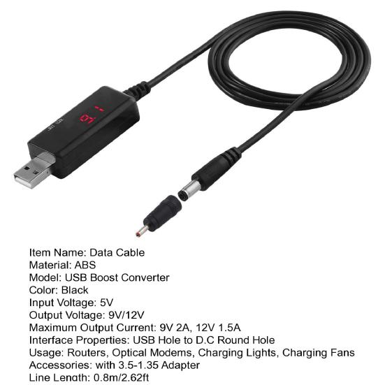 USB To D.C 5.5/3.5mm Power Cable Portable USB Power Booster 5V To 9V/12V Step Up Converter for Router Modem & Small Electronics