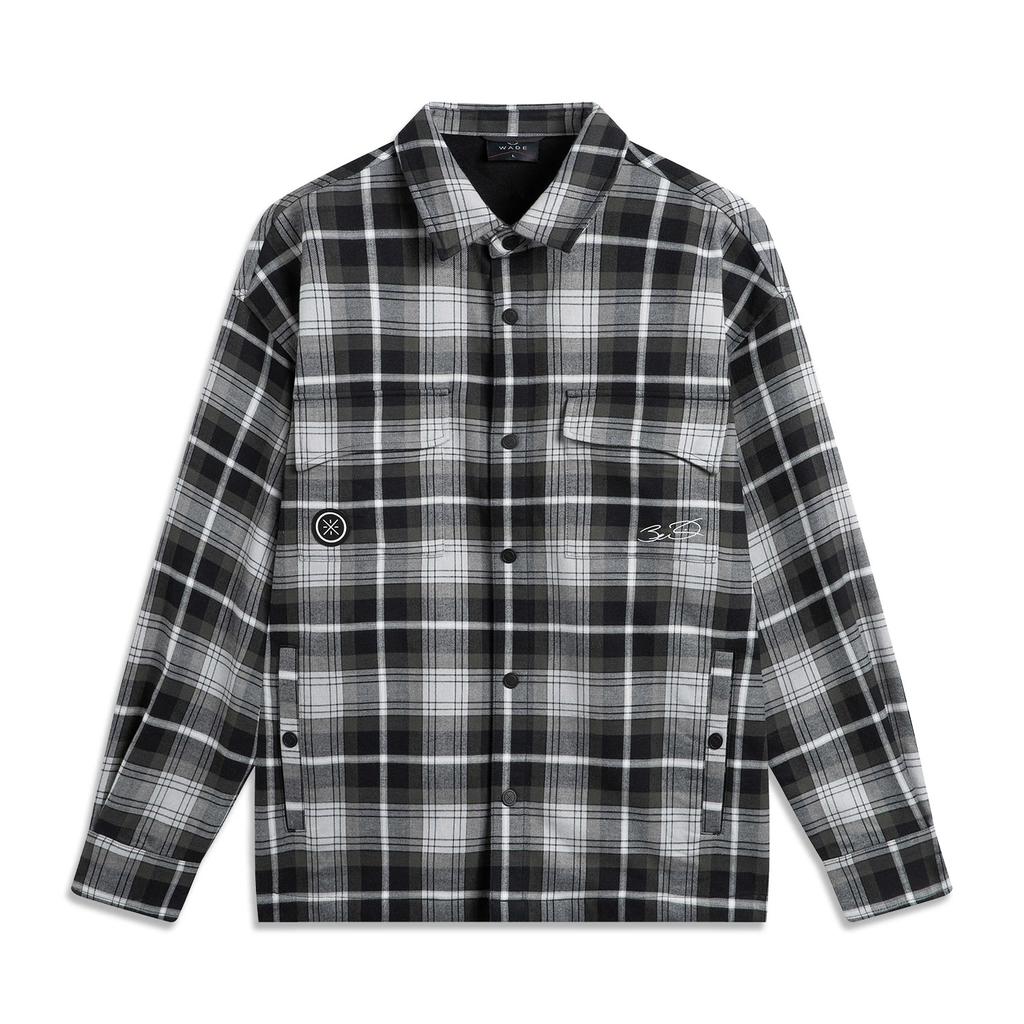 Li-Ning Wade Series Plaid Single-Breasted Collar Fleece Warm Loose Jacket Men Jackets Black AFDV095-1