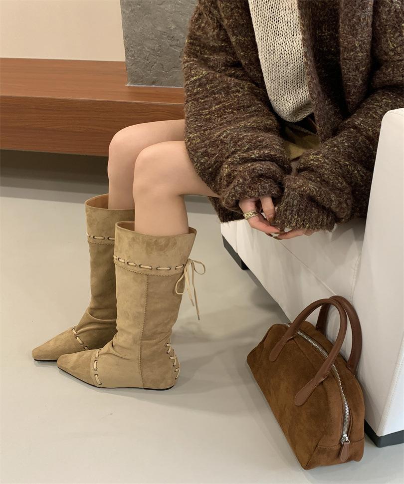 

Super Soft~ Stacked Folded Knight Boots Women s 2025 New Folding Two Wear Western Cowboy Boots Long Barrel 39 хаки