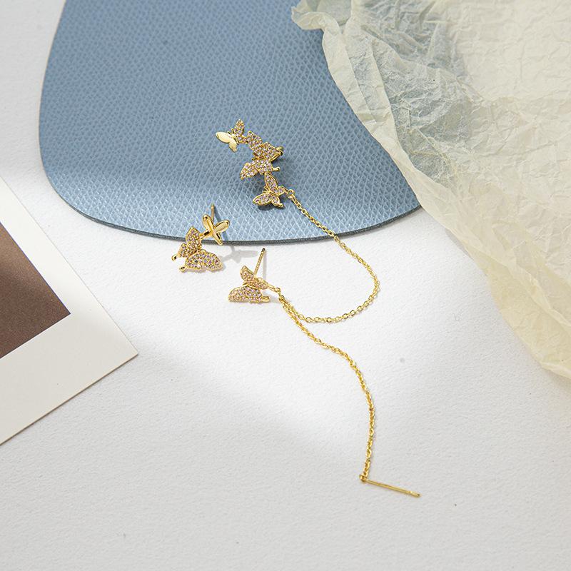 

Punk Retro Butterfly Ears Women s Earbones Gold Inlaid Zircon Earrings Zircon Sparkle Earrings золотий