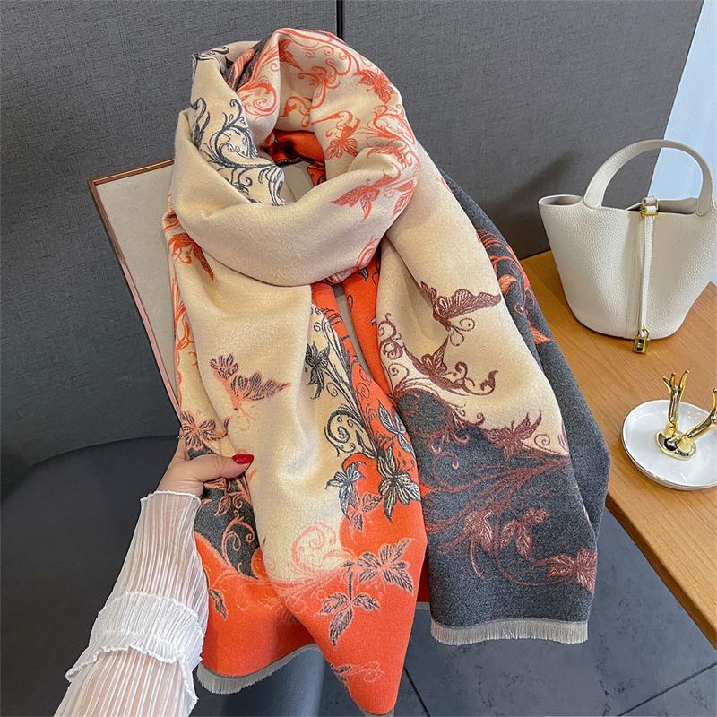 Women Winter Scarf Cashmere Pashmina Shawls and Wraps Bufandas Floral Print Warm Thick Scarves Blanket for Lady  Newpe