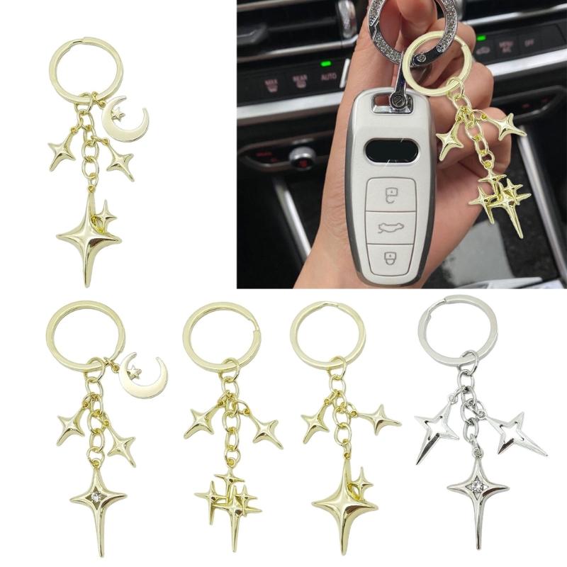 Inspired Alloy Keychain Pendant Featuring Star and Moon Openwork Pattern Compact Gift for Jewelry Lovers
