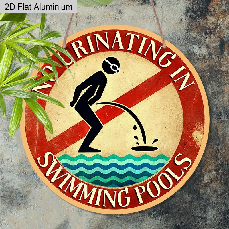 2D Flat Vintage Warning Aluminium Sign - Unique Figurine Ornaments with No Urination In Swimming Pools - Swimming Pools Hanging Ornament - No
