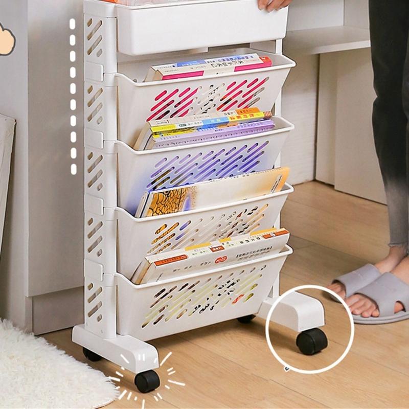 Versatile Use Bookcase Storage Rack Elegant Storag Stand with Compartments In White Perfect for Living Room or Study