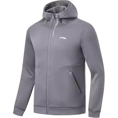 Fitness Series Lettered Hooded Zip-Up Long Sleeve Sweatshirt Men Sweatshirt Smoke-Gray AWDTA67-2