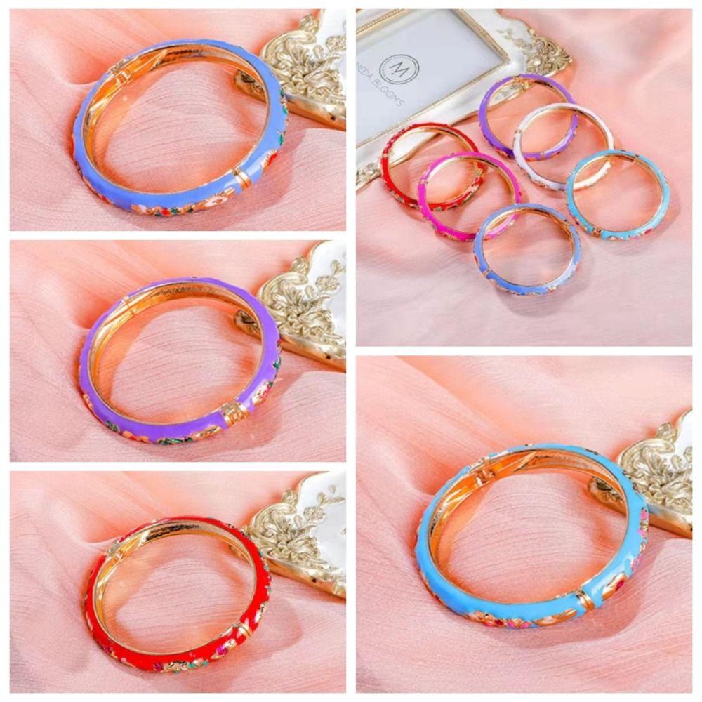 Hand Bracelet Peony Filigree Flower Bangle Enamel Women's Hand Bracelet Jewelry