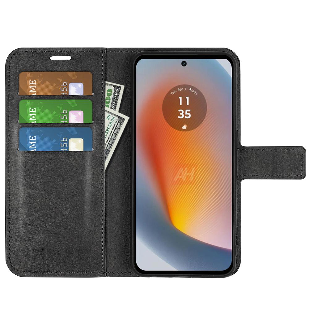 

For Motorola Edge 50 Fusion 5G Case Leather Phone Cover Square Magnetic Clasp Black