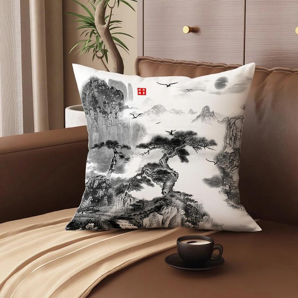 4Pc Traditional Landscape Printed Pillowcasesuitable For Sofa Car Bedroom Decorative Cushion Cover Pillow Cover