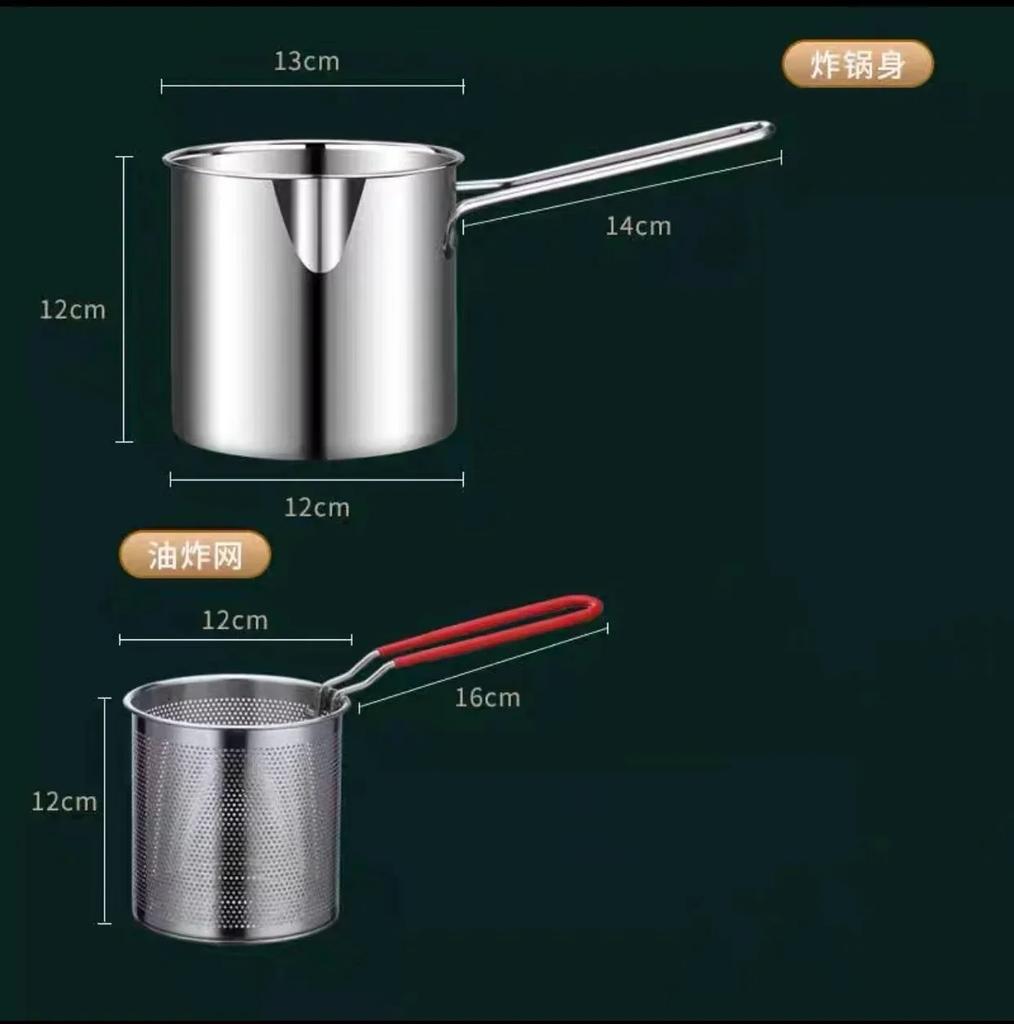 Stainless Steel Deep Fryer with Frying Basket High Temperature Kitchen Fryer Pan Cooking Tool Multifunctional Small Pot Cookware