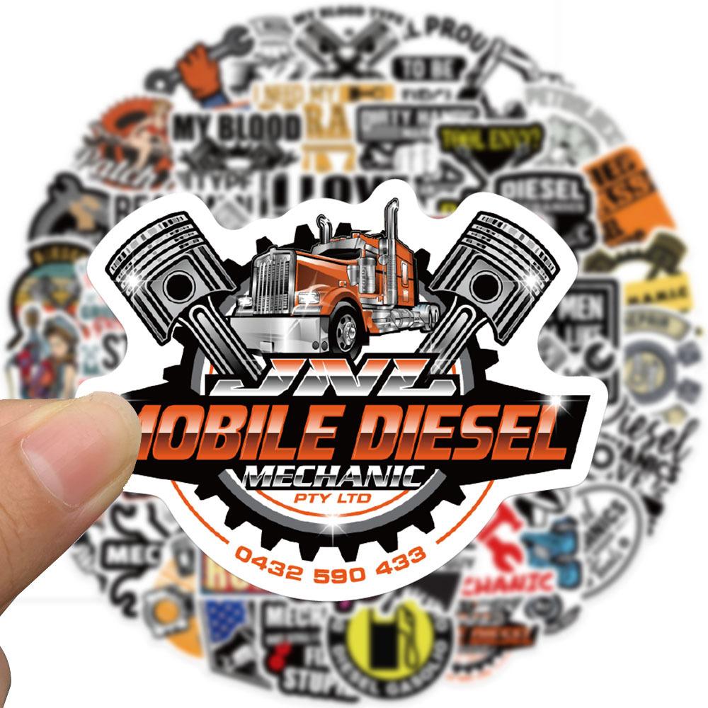 50 Cartoon Diesel Engine Technician Stickers Can Decorate Suitcase Notebook Waterproof and Removable Stickers