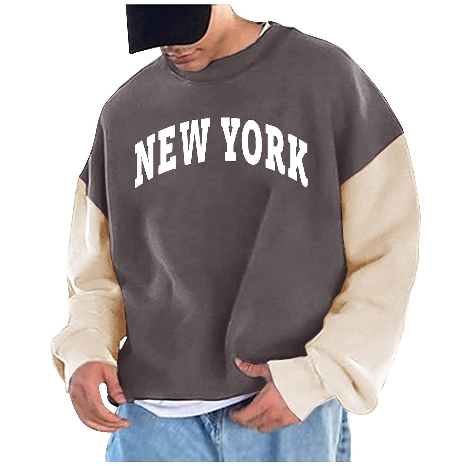 

Чоловічі кольорові толстовки з вільними рукавами та круглим вирізом із принтом Чоловічі повсякденні спортивні толстовки XL винний