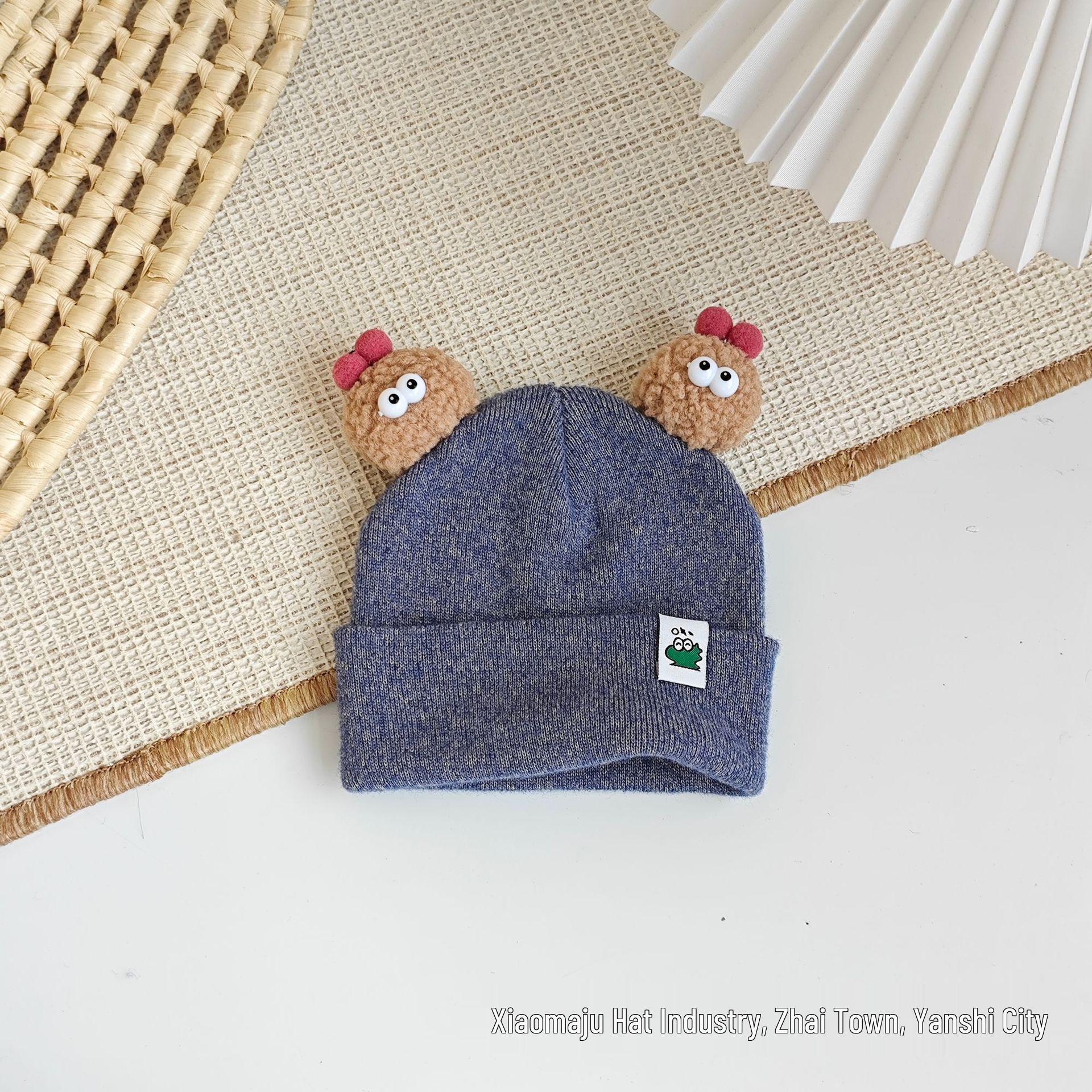 

Adorable Bear Knit Hat for Babies - Windproof, Warm Woolen Skullcap for Boys and Girls, Perfect for Autumn and Winter. One Size