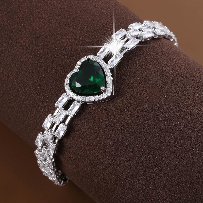 Exquisite Heart Zircon Bracelet: Fashionable European & American Style, Versatile High-Class Pure Copper Accessory