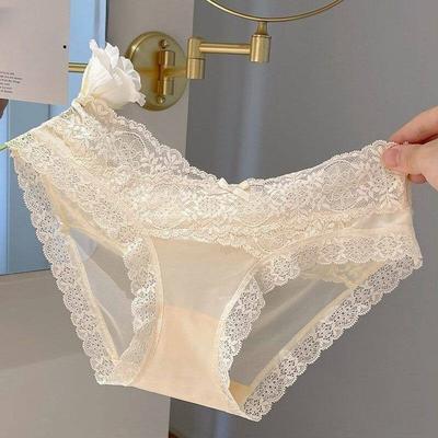Ladies Summer New Sexy Pure Desire Lace Satin Pure Cotton Breathable Low Waist Triangle Briefs