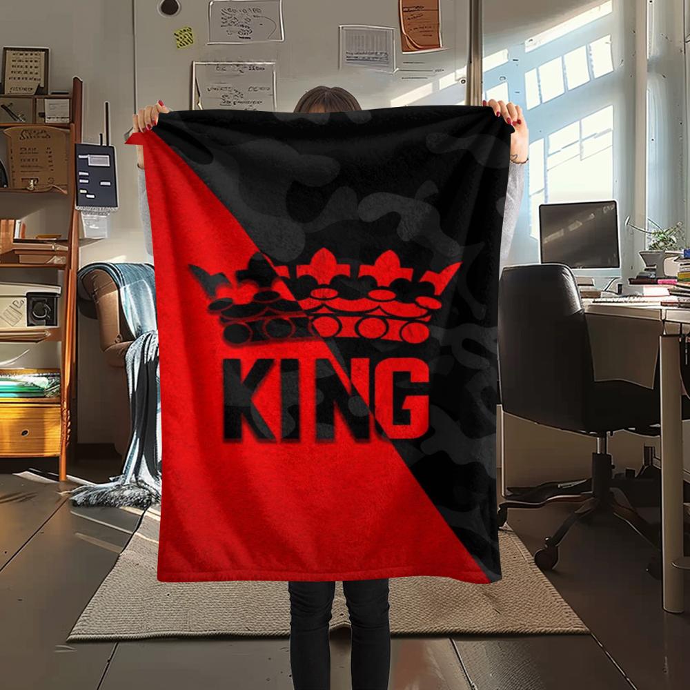 1Pc King or Queen Print Flannel Blanket, High quality Comfortable for All Seasons, Home Decor, Warmth and Comfort, Perfect for Gifts