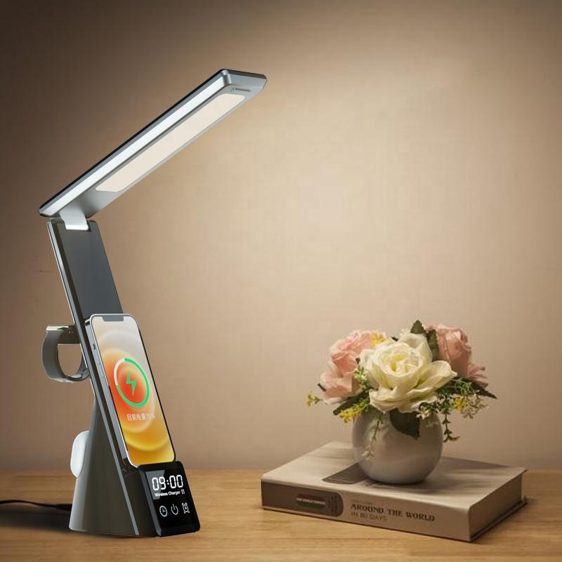 Best Selling Digital Alarm Clock Multifunctional 3 in 1 Quick Charging Phone Stand Holder Folding Desk Lamp Wireless Charger