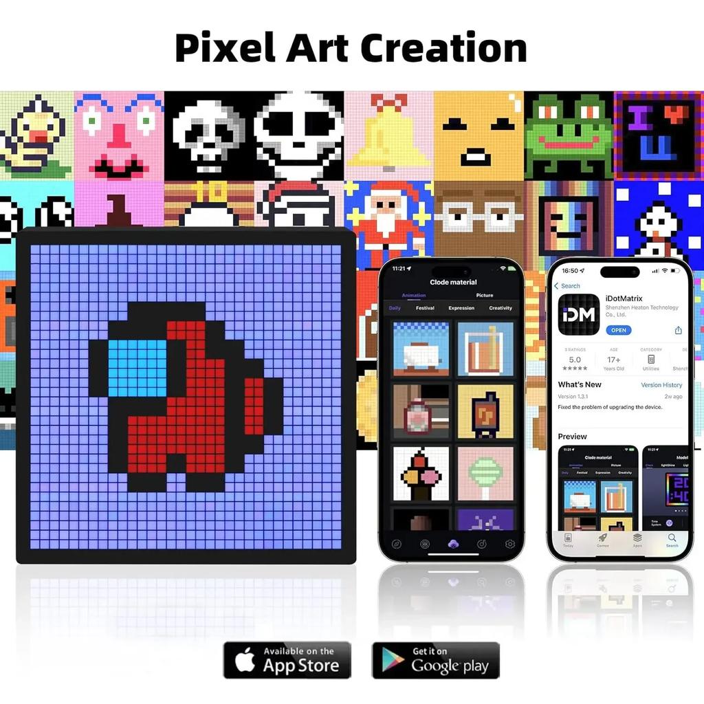 Smart LED Matrix Pixel Display RGB DIY Graffiti Bluetooth App Control Art Display For Gaming Room Decor Cool Animation Frame
