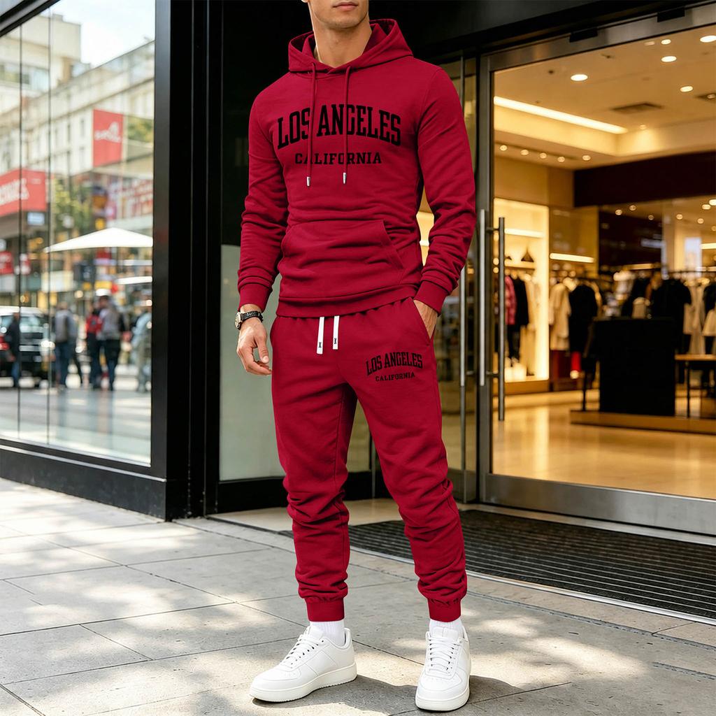 Men's Printed Hoodie and Sweatpants Set Casual Athletic Tracksuit with Matching Hooded Sweatshirt