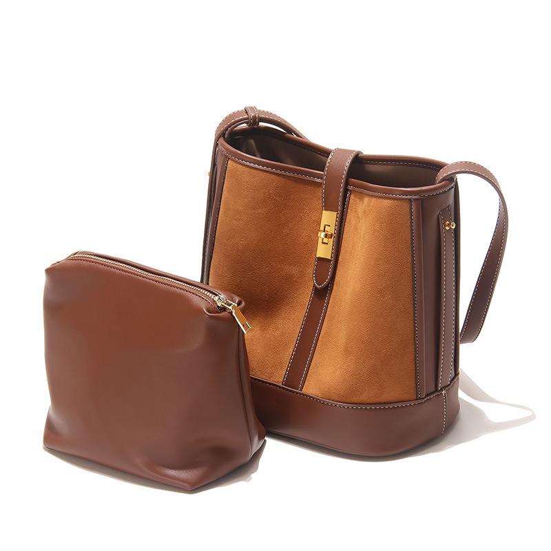 

Женская сумка из замшевой кожи, нишевая сумка-тоут, наплечная сумка-мессенджер, велюровая сумка-ведро в стиле пэчворк. 23X height 25X15cm