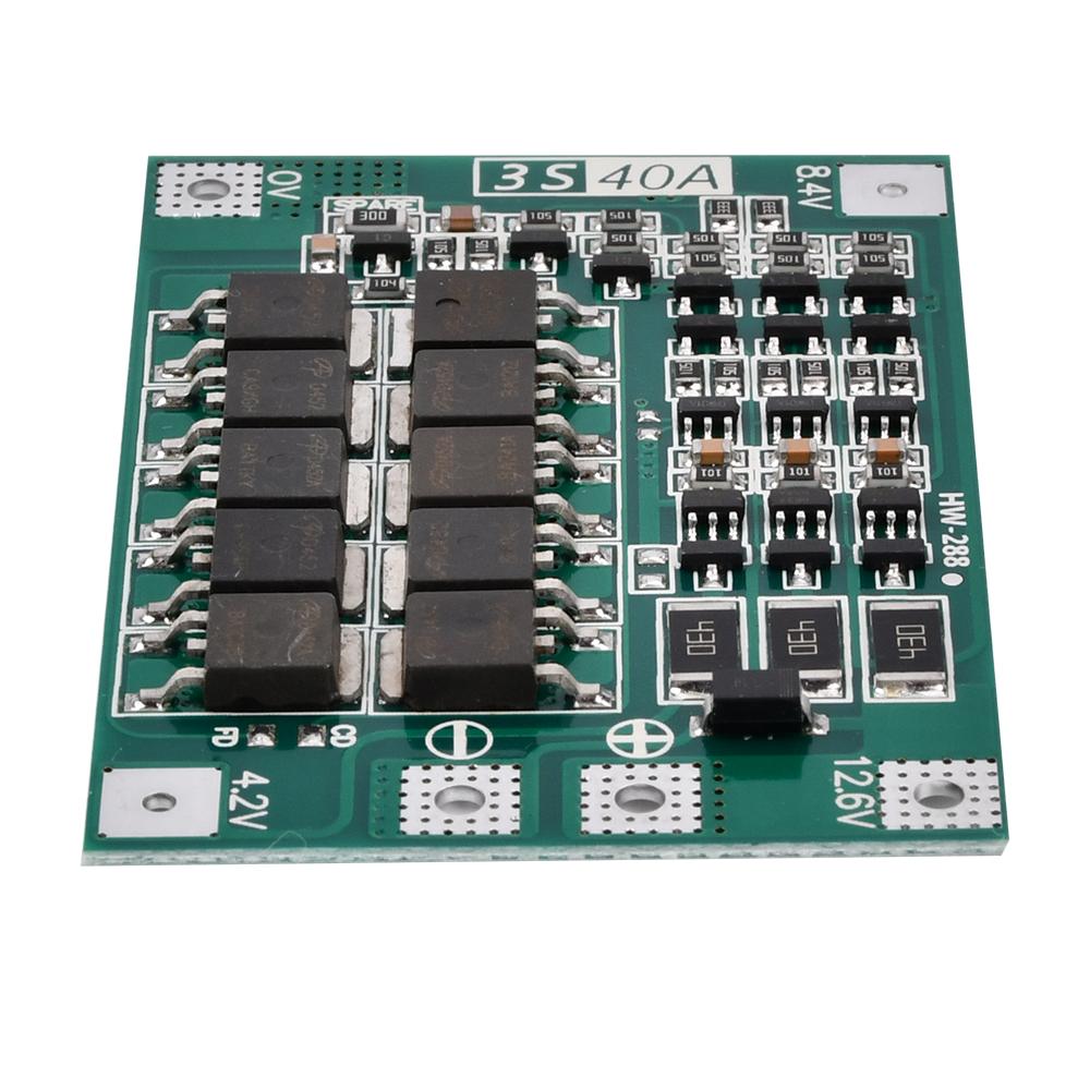 3S 40A DC 11.1V-12.6V 18650 Lithium Battery PCB BMS Charger Protection Board Balanced Version Auto Recovery with Balanced Socket