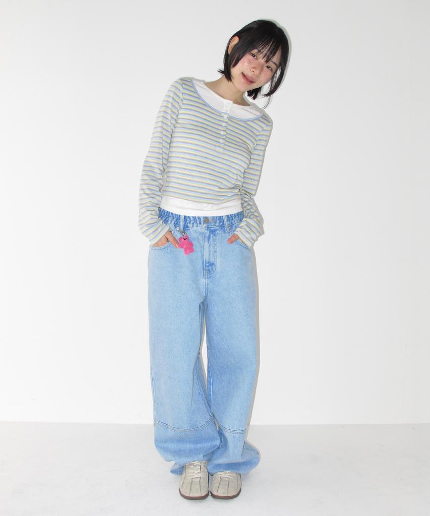 RONRON Layered Henryneck Long Sleeve Blue Stripe