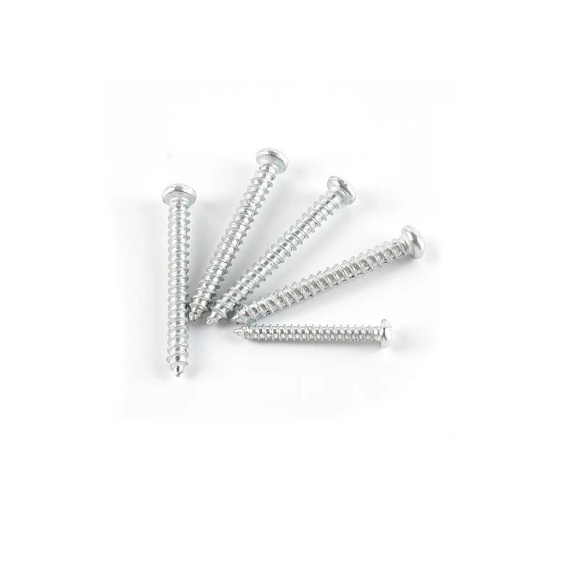 Galvanized Self-Tapping Screws, Round Head, White Zinc, PA Cross Pan, Pointed Tail M1.2-M4